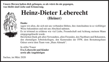 Traueranzeige von Heinz-Dieter Leberecht (Heiner)  von Magdeburger Volksstimme