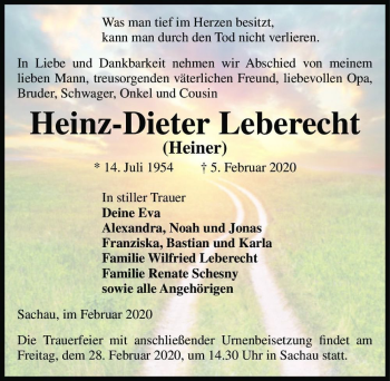 Traueranzeige von Heinz-Dieter Leberecht (Heiner)  von Magdeburger Volksstimme