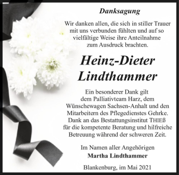 Traueranzeige von Heinz-Dieter Lindthammer  von Magdeburger Volksstimme