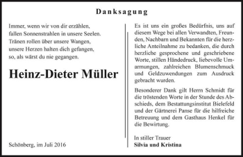 Traueranzeige von Heinz-Dieter Müller  von Magdeburger Volksstimme