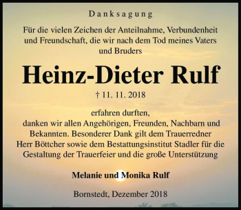Traueranzeige von Heinz-Dieter Rulf  von Magdeburger Volksstimme