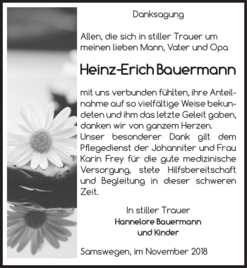 Traueranzeige von Heinz-Erich Bauermann  von Magdeburger Volksstimme