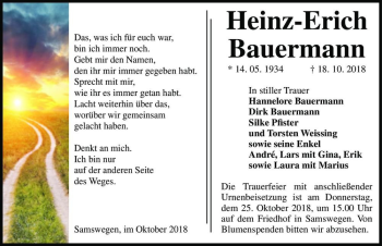Traueranzeige von Heinz-Erich Bauermann  von Magdeburger Volksstimme