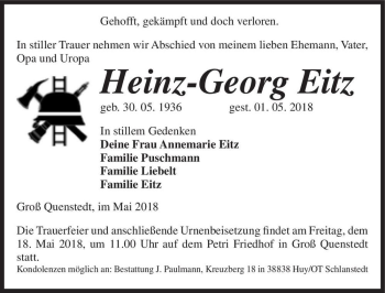 Traueranzeige von Heinz-Georg Eitz  von Magdeburger Volksstimme
