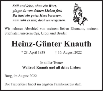 Traueranzeige von Heinz-Günter Knauth  von Magdeburger Volksstimme
