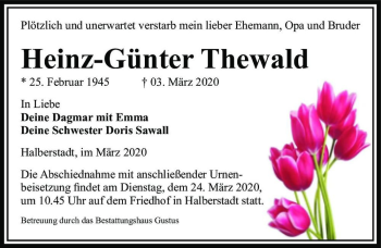 Traueranzeige von Heinz-Günter Thewald  von Magdeburger Volksstimme
