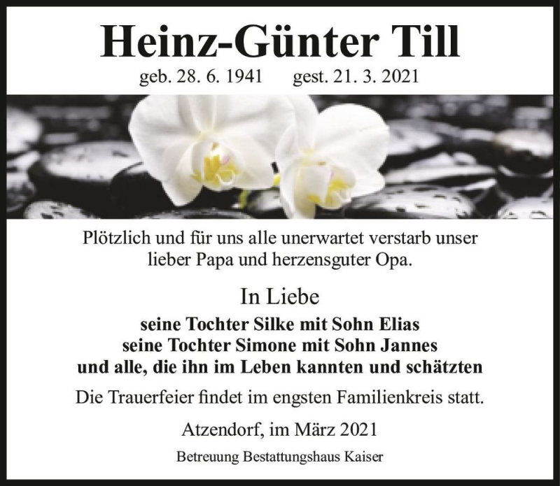  Traueranzeige für Heinz-Günter Till  vom 27.03.2021 aus Magdeburger Volksstimme
