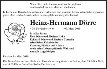 Traueranzeige von Heinz-Hermann Dörre  von Magdeburger Volksstimme