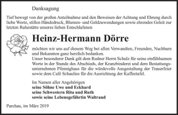 Traueranzeige von Heinz-Hermann Dörre  von Magdeburger Volksstimme