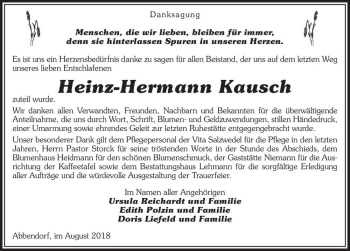 Traueranzeige von Heinz-Hermann Kausch  von Magdeburger Volksstimme