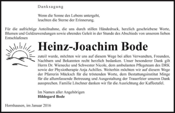 Traueranzeige von Heinz-Joachim Bode  von Magdeburger Volksstimme
