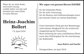 Traueranzeige von Heinz-Joachim Bollert  von Magdeburger Volksstimme