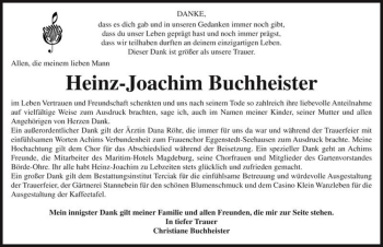 Traueranzeige von Heinz-Joachim Buchheister  von Magdeburger Volksstimme