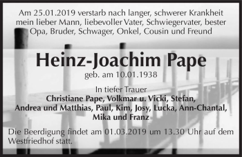 Traueranzeige von Heinz-Joachim Pape  von Magdeburger Volksstimme
