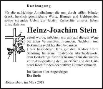 Traueranzeige von Heinz-Joachim Stein  von Magdeburger Volksstimme