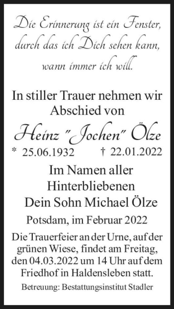 Traueranzeige von Heinz 