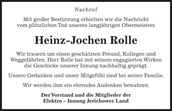Traueranzeige von Heinz-Jochen Rolle  von Magdeburger Volksstimme