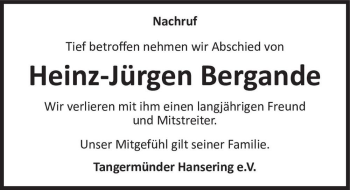 Traueranzeige von Heinz-Jürgen Bergande  von Magdeburger Volksstimme