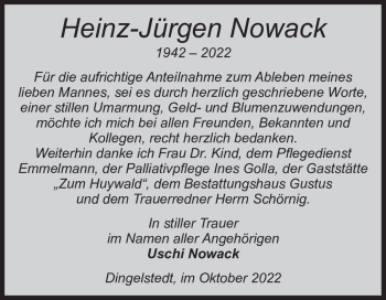 Traueranzeige von Heinz-Jürgen Nowack  von Magdeburger Volksstimme
