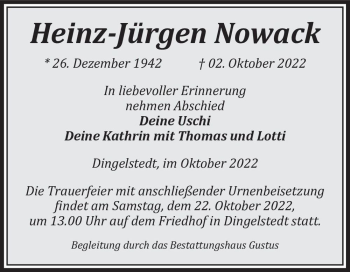 Traueranzeige von Heinz-Jürgen Nowack  von Magdeburger Volksstimme