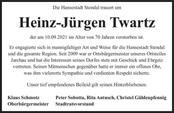 Traueranzeige von Heinz-Jürgen Twartz  von Magdeburger Volksstimme