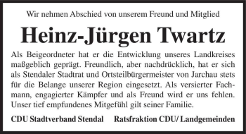 Traueranzeige von Heinz-Jürgen Twartz  von Magdeburger Volksstimme