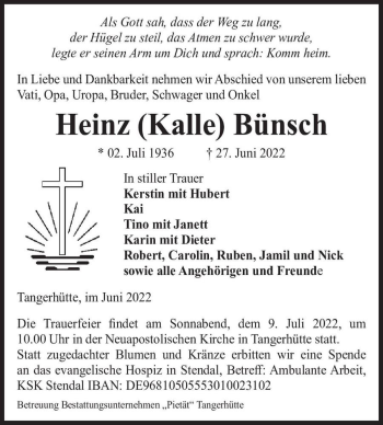 Traueranzeige von Heinz 