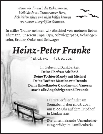 Traueranzeige von Heinz-Peter Franke  von Magdeburger Volksstimme