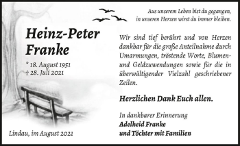 Traueranzeige von Heinz-Peter Franke  von Magdeburger Volksstimme