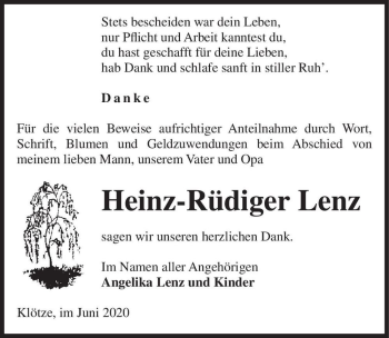 Traueranzeige von Heinz-Rüdiger Lenz  von Magdeburger Volksstimme