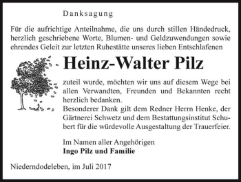 Traueranzeige von Heinz-Walter Pilz  von Magdeburger Volksstimme