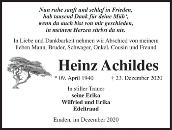 Traueranzeige von Heinz Achildes  von Magdeburger Volksstimme
