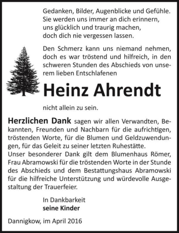 Traueranzeige von Heinz Ahrendt  von Magdeburger Volksstimme