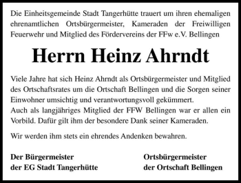 Traueranzeige von Heinz Ahrndt  von Magdeburger Volksstimme