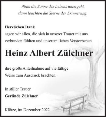 Traueranzeige von Heinz Albert Zülchner  von Magdeburger Volksstimme