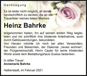 Traueranzeige von Heinz Bahrke  von Magdeburger Volksstimme