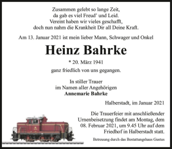 Traueranzeige von Heinz Bahrke  von Magdeburger Volksstimme