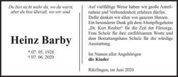 Traueranzeige von Heinz Barby  von Magdeburger Volksstimme