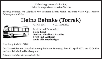 Traueranzeige von Heinz Behnke 