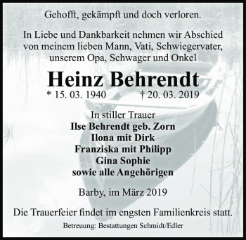 Traueranzeige von Heinz Behrendt  von Magdeburger Volksstimme