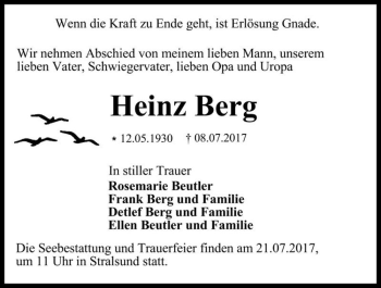 Traueranzeige von Heinz Berg  von Magdeburger Volksstimme