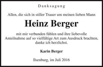 Traueranzeige von Heinz Berger  von Magdeburger Volksstimme