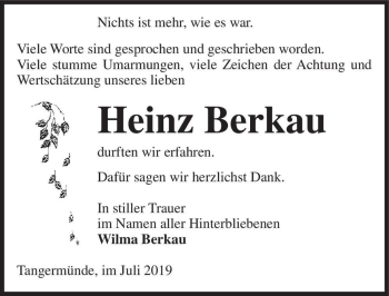 Traueranzeige von Heinz Berkau  von Magdeburger Volksstimme