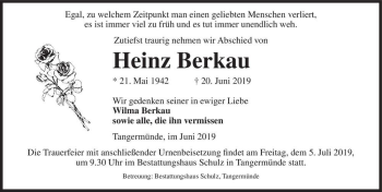 Traueranzeige von Heinz Berkau  von Magdeburger Volksstimme