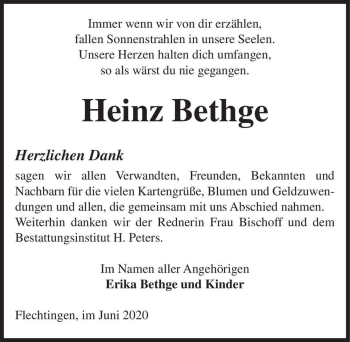 Traueranzeige von Heinz Bethge  von Magdeburger Volksstimme