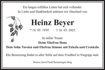 Traueranzeige von Heinz Beyer  von Magdeburger Volksstimme