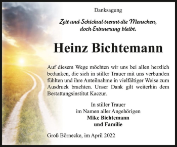 Traueranzeige von Heinz Bichtemann  von Magdeburger Volksstimme