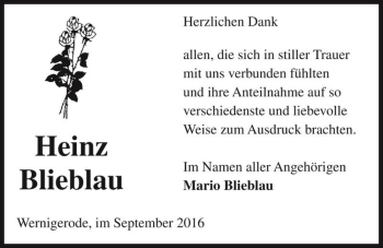 Traueranzeige von Heinz Blieblau  von Magdeburger Volksstimme