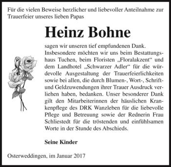 Traueranzeige von Heinz Bohne  von Magdeburger Volksstimme