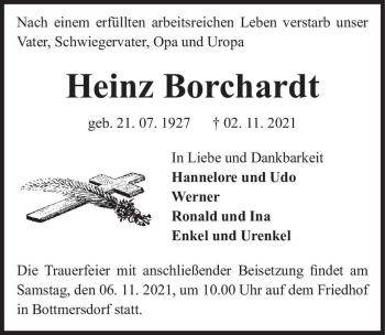 Traueranzeige von Heinz Borchardt  von Magdeburger Volksstimme